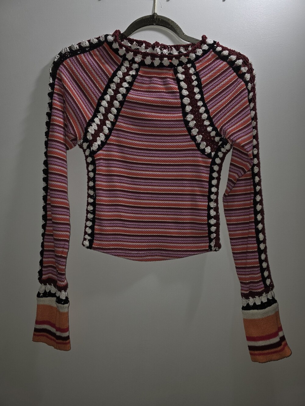 Free People Striped Crochet Thermal Orange White Maroon Pink Size XS